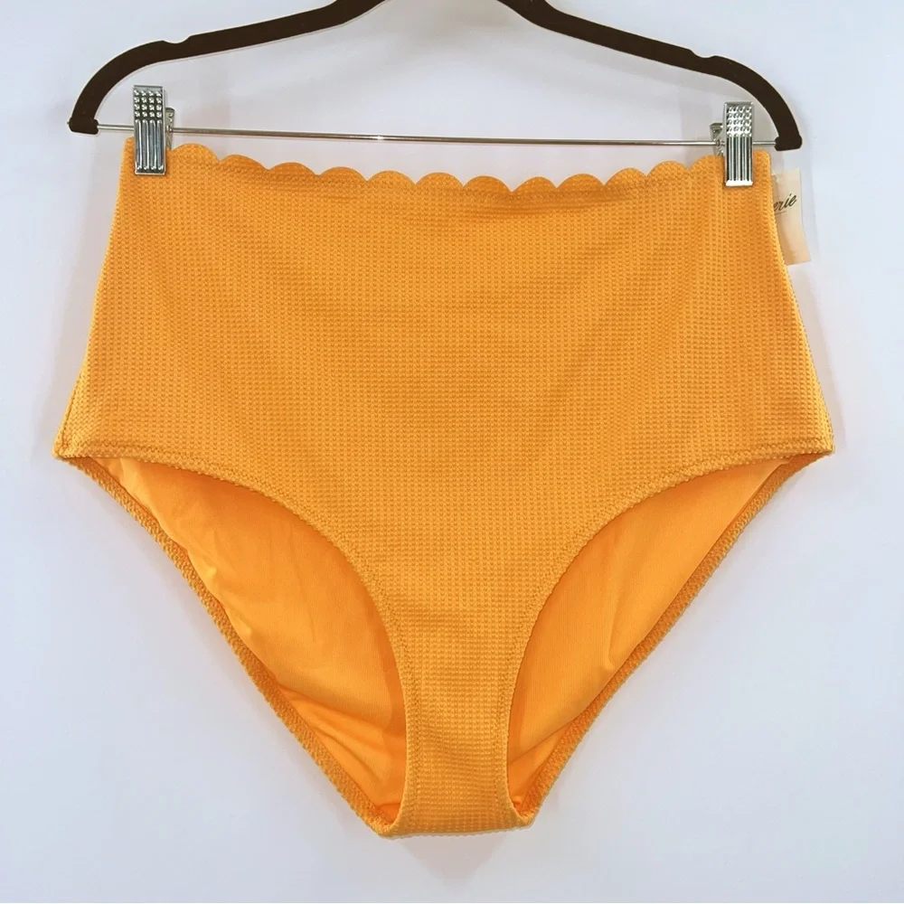 Aerie NWT Waffle Scalloped High Waisted Bikini Bottom in Petal Orange